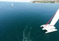white trimaran in portoroz bay at sea
